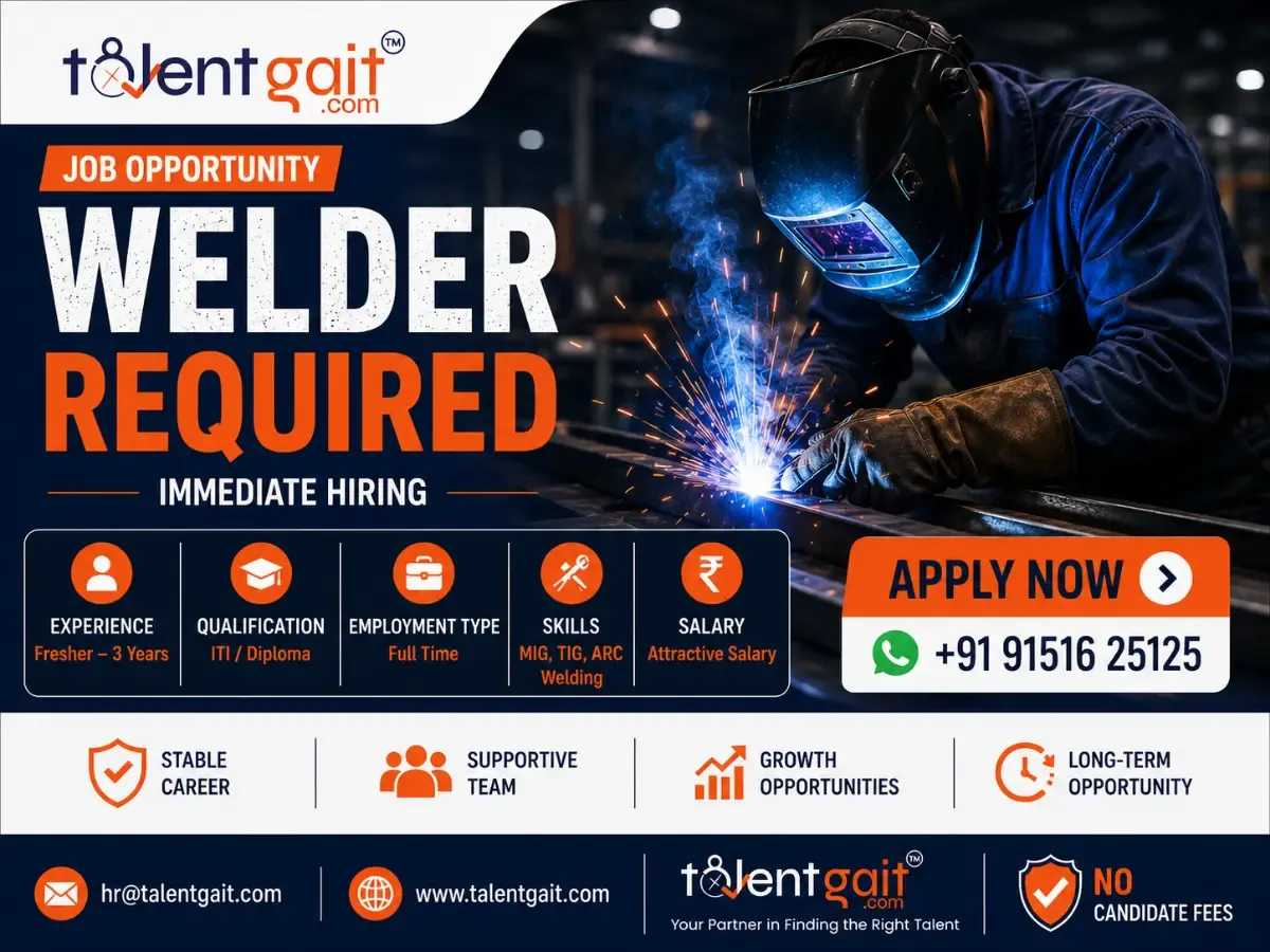 Welder Jobs | ITI Welder Required | Full-Time Jobs - Jobs in Bangalore (Image 1)